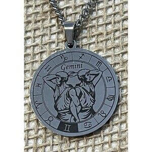 ZODIAC SIGN GEMINI Pendant Charm / STAINLESS STEEL ROPE CHAIN NECKLACE